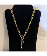 Golden Lock &amp; Key Pendant Necklace Thick Chain Links with Toggle Clasp - £11.95 GBP