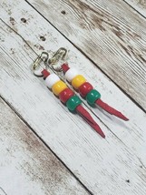 Vintage Clip On Earrings - Red Yellow Green White Beaded Dangle - £9.54 GBP