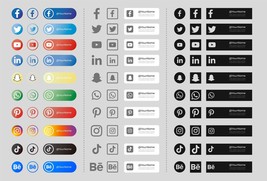 Social Media Icons Banners Logos SVG Bundle Set Facebook Twitter Whatsapp Pinter - £1.13 GBP
