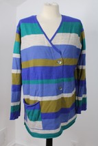 Gudrun Sjoden M Blue Green ColorBlock Stripe Asymmetrical Wool Cardigan Sweater - £37.96 GBP