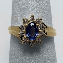 0.85Ct Oval Simulated Tanzanite 14K Yellow Gold Plated Halo Cluster Promise Ring - £51.49 GBP