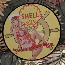 Vintage 1956 Shell Marine Premium Oil Lubricants Porcelain Gas &amp; Oil Pump Sign - £98.29 GBP