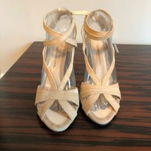 EUC COSTUME NATIONAL Nude Suede Wrap Around Ankle Heel Sandals SZ 39  - $74.25