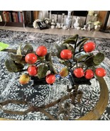 Pair Of Chinese Carved Peach Quartz Jade Leaves Bonsai Longevity Tree VTG - €109,60 EUR