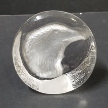 Eagle Paperweight Frosted Clear Glass Round Standing Bald Eagle Head Des... - £11.00 GBP