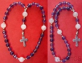 Mini Anglican Rosary w Amethyst &amp; Pink Quartz Beads, Sterling Silver Cross - £96.97 GBP