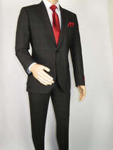 Men Suit BERLUSCONI Turkey Italian Wool 180's Single Breasted 623-01 Black Plaid image 2