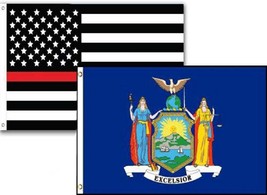 2x3 USA Fire Thin Red Line New York State 2 Pack Flag Wholesale Set Combo 2'x3' - $12.88