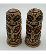 Salt and Pepper Shakers Totem Poles 2.5 x 1 Inch Ceramic Facial Expressions - £8.58 GBP