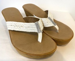 A. Giannetti White Knit and Brown Wedge Flip Flop Sandals, Women&#39;s US Si... - $17.09