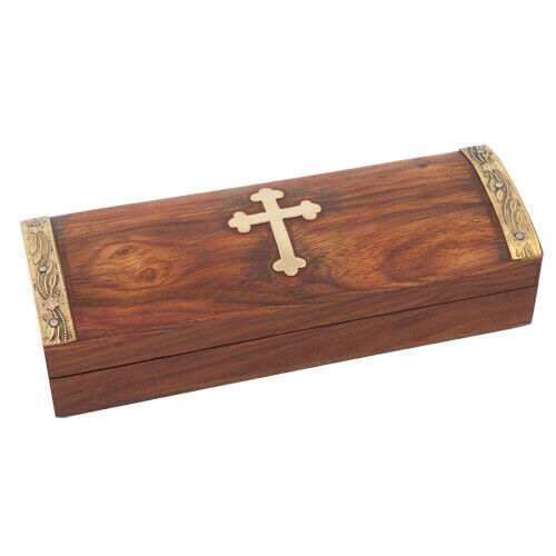 6.3&quot; Natural Wood Glass Relic Case Incense Storage Box Christian Church ... - $18.49
