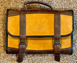 EUC MENS TRAVEL ORGANIZER TOILETRY BAG VETELLI Brown Leather Hanging Fol... - $19.79