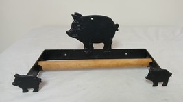 Cast Iron Pig Wall Mounted Paper Towel or Kitchen Towel Holder with Wooden Dowel - $44.55