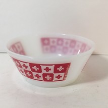 Fire King Anchor Hocking Milk Glass Bowl Red Square Cross Stitch Type Pattern  - £11.65 GBP