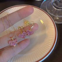 3pcs Trendy Y2k Heart-shaped Zircon Pink Crystal Pendant Earrings Necklaces Set  - £3.15 GBP