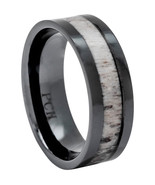 Black Ceramic Deer Antler Ring, 8mm Comfort Fit Wedding Band - £63.07 GBP