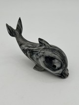 Vintage Carved Black,Gray &amp; White Marble Stone Dolphin Figurine Paperwei... - $9.49
