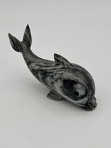 Vintage Carved Black,Gray &amp; White Marble Stone Dolphin Figurine Paperweight  6in - $9.49