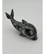 Vintage Carved Black,Gray &amp; White Marble Stone Dolphin Figurine Paperwei... - £7.58 GBP