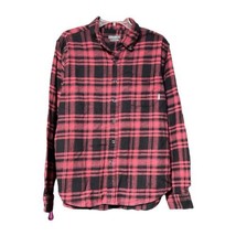 Eddie Bauer Mens Black Red Plaid Flannel Cotton Button Stretch Shirt Size Large - £11.35 GBP