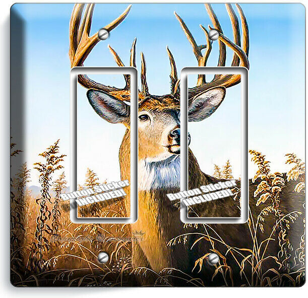 WHITETAIL DEER BUCK ANTLERS 2 GFCI LIGHT SWITCH WALL PLATE CABIN ROOM HOME DECOR
