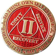 RecoveryChip 2 Year AA Medallion Reflex Red Gold Plated Alcoholics Anony... - £10.84 GBP
