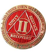 RecoveryChip 2 Year AA Medallion Reflex Red Gold Plated Alcoholics Anony... - $18.96 CAD