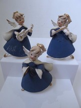 Vtg Set/3 Japan Christmas Ceramic Angel Figurines in Blue w Musical Instruments - £137.04 GBP