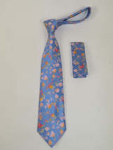 Men's Vito Rofolo From Italy Tie Hankie Gift Boxed 100% Silk VR-30 Blue Floral image 3