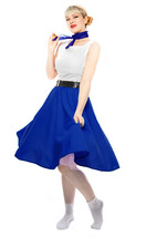 Blue 50s Style Circle Skirt w Blue Sheer Scarf Set Sz LXL Elastic Waist -Hey Viv - £23.01 GBP