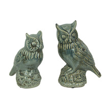 Zeckos Grey Crackle Finish Set of 2 Ceramic Owl Statues - £19.90 GBP