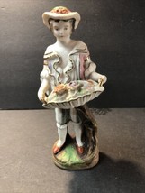 Lenwile China/Ardalt/Japan Large Hand Painted Figurine Man W/Basket Flowers 6443 - £19.99 GBP