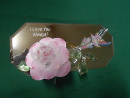 Beautiful Collectible Glass Pink Flower Figure on I LOVE YOU ALWAYS Mirr... - £7.47 GBP
