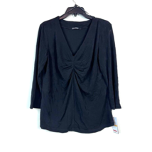 JPR Studio Womens M Black Ruched V Neck Long Sleeve Top NWT BO67 - £15.65 GBP