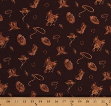 Cotton Cowboy Hats Boots Western Ride the Range Fabric Print by the Yard D466.59 - £11.97 GBP