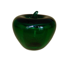 Vintage green hand blown art glass MCM apple paperweight - $24.99