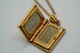Vintage 12k GF Bible Lords Prayer Pendant 2cm Necklace 15&quot; - $29.70