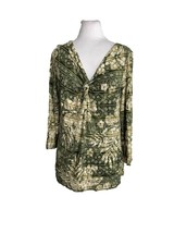 Ruby Rd Womens Blouse Shirt Size Small Green Leaves Long Sleeve Pullover - $11.88