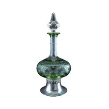 c1920 Art Deco Green Cut Overlay Glass Deacanter with Sterling silver mount - £447.11 GBP