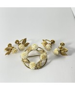 Vintage K.L. Jewelry Brooch w/ Matching Earrings 12k G.F. Flowers And Le... - $538.86 MXN