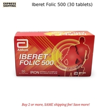 Abbott Iberet Folic 500 (30 tablets) Iron Vitamin C, B Complex Supplement - $33.90