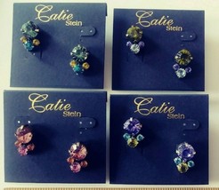 (4 pairs) Rhinestone Silver Tone Catie Stein Design Multi -colored Earrings - £6.01 GBP