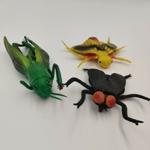 Set Of 3 Vintage Realistic Large Bug Moth Fly 9&quot; Grasshopper Rubber Figu... - $28.87