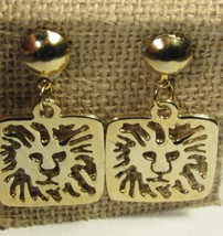 Clip on Earrings Lion Cut Out Move on a Half Bead 2&quot; Yellow Plated Clean &amp; Shiny - £11.39 GBP