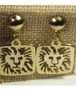 Clip on Earrings Lion Cut Out Move on a Half Bead 2&quot; Yellow Plated Clean... - $14.77