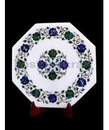 Marble Inlay Round Plate Curio with Stand Handmade - $319.26