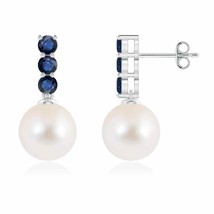 Authenticity Guarantee 
ANGARA 9mm Freshwater Pearl and Sapphire Earrings in ... - £299.75 GBP+