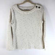 Ann Taylor LOFT Womens Sweater Boat Neck Button Detail Ribbed Knit Ivory S - £9.94 GBP