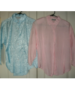Lot of 2 womens rayon blouses sz M ladies shirts 1 pink 1 blue button up... - £5.11 GBP