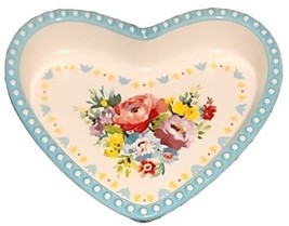 Pioneer Woman ~ HEART Shaped ~ Ceramic ~ 6.5 x 4.75 x 1&quot; ~ Teal Gingham ... - £25.71 GBP
